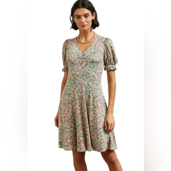 Boden Puff Sleeve Floral Jersey Minidress Cottagecore Romantic - Picture 2 of 13